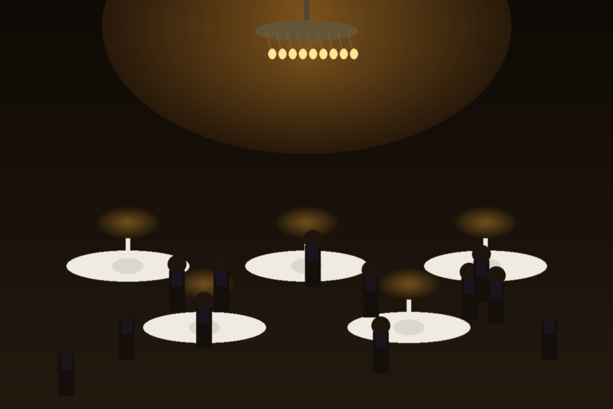 Black Kings dinner gala formal event setting with elegantly dressed attendees