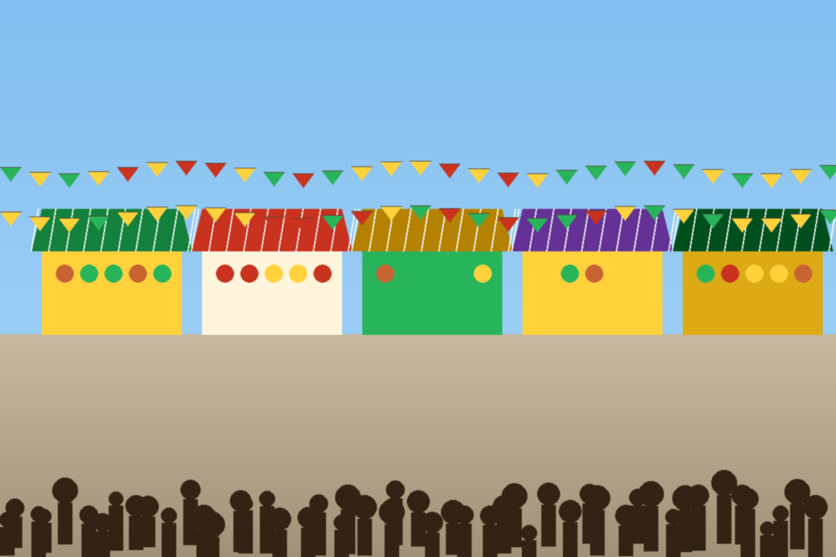 Juneteenth NYC vendor marketplace with merchandise tables and community shoppers